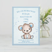 かわいいブラウンベアのブランケット 1歳の誕生日 男の子用 招待状 (スタンド正面)