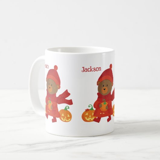 かわいいブラウンベアキッド秋のマグカップ コーヒーマグカップ (正面左)