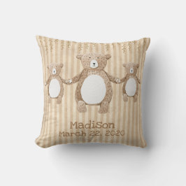 かわいいブラウンベアストライプの名素朴前 クッション