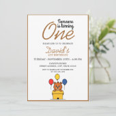 かわいいブラウンベアテーマボーイ1歳の誕生日 招待状 (スタンド正面)