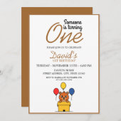 かわいいブラウンベアテーマボーイ1歳の誕生日 招待状 (正面/裏面)