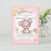 かわいいブラウンベアーベビーガールピクニックベビーシャワー 招待状 (スタンド正面)