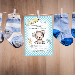 かわいいブラウンベア男の子ピクニックベビーシャワー 招待状