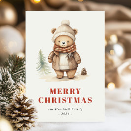 かわいいブラウンベア メリークリスマス ホリデー ポストカード