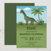 かわいいブラキオサウルス 恐竜 子供の誕生日パーティー 招待状 (正面/裏面)