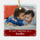 かわいいブラザー初めてのクリスマススノーフレークレッド セラミックオーナメント (正面)