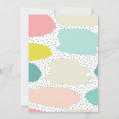 かわいいブラシストローク。ピンクとミントの子供の誕生日 招待状 (裏面)