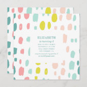 かわいいブラシストローク。ピンクとミントの子供の誕生日 招待状 (正面/裏面)