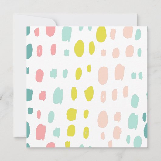 かわいいブラシストローク。ピンクとミントの子供の誕生日 招待状 (裏面)