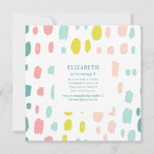 かわいいブラシストローク。ピンクとミントの子供の誕生日 招待状 (正面)