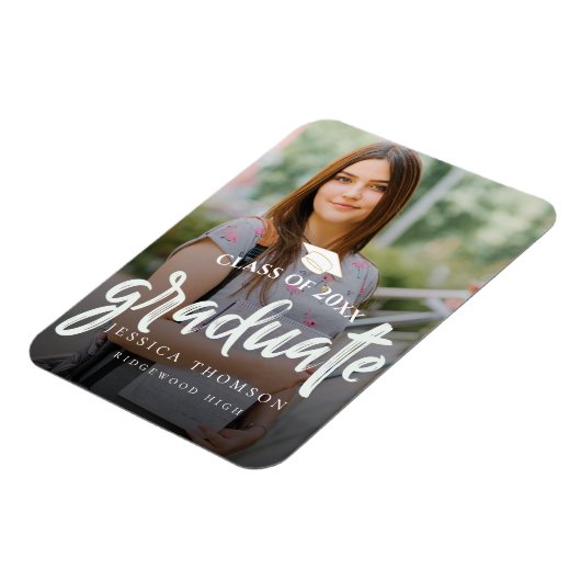 かわいいブラシフォントの2025年卒業写真クラス マグネット (左側)