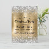 かわいいブラシ付き金ゴールドフェイクシルバーグリッタークリスマス 招待状 (スタンド正面)