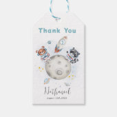 かわいいブラスト宇宙をテーマにした誕生日ありがとうラベル ギフトタグ (正面)