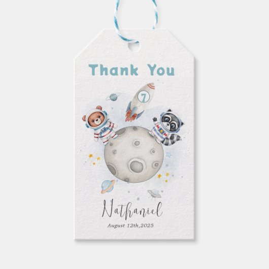 かわいいブラスト宇宙をテーマにした誕生日ありがとうラベル ギフトタグ (正面)