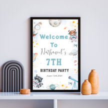 かわいいブラスト宇宙をテーマにした誕生日ウェルカムサイン
