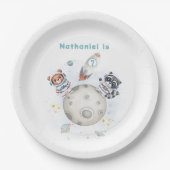 かわいいブラスト宇宙をテーマにした誕生日 ペーパープレート (正面)