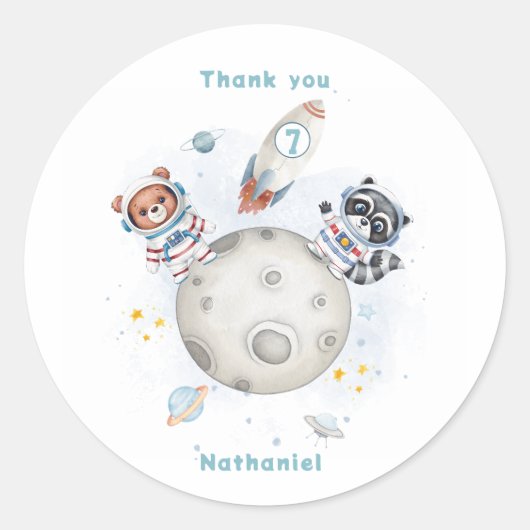 かわいいブラスト宇宙をテーマにした誕生日 ラウンドシール (正面)