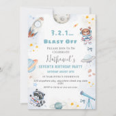 かわいいブラスト宇宙をテーマにした誕生日 招待状 (正面)