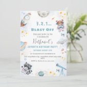 かわいいブラスト宇宙をテーマにした誕生日 招待状 (スタンド正面)