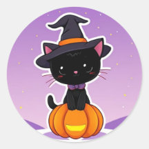 かわいいブラックキャットパンプキンハロウィーンステッカー