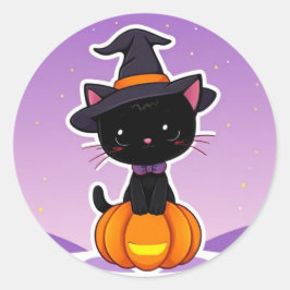 かわいいブラックキャットパンプキンハロウィーンステッカー ラウンドシール