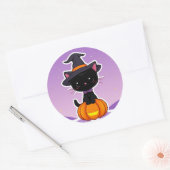 かわいいブラックキャットパンプキンハロウィーンステッカー ラウンドシール (封筒)