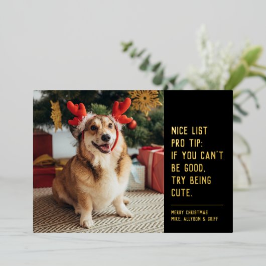 かわいいブラックゴールドのクリスマス写真 箔シーズンカード (立ち正面)