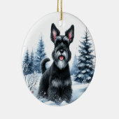 かわいいブラックシュナウザー風光明媚な冬のクリスマス セラミックオーナメント (右)