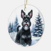 かわいいブラックシュナウザー風光明媚な冬のクリスマス セラミックオーナメント (左)
