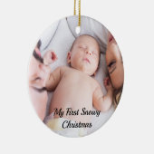かわいいブラックスクリプトマイファースト雪のクリスマスベビー セラミックオーナメント (右)