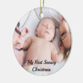 かわいいブラックスクリプトマイファースト雪のクリスマスベビー セラミックオーナメント (左)