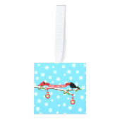 かわいいブラックバードと（鳥）ショウジョウコウカンチョウオンブランチ – メリークリスマス キューブオーナメント (正面)