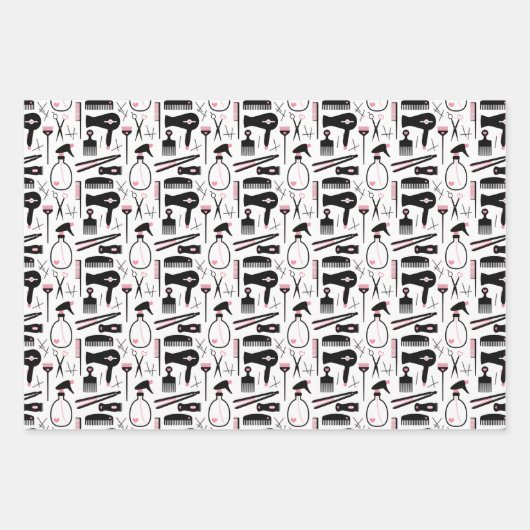 かわいいブラックピンクホワイト美容師ツール ラッピングペーパーシート (正面)