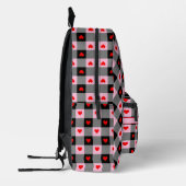 かわいいブラックピンク赤いハート格子柄の名前ガール プリントバックパック (左)