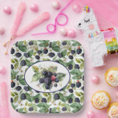 かわいいブラックベリーの水色 ペーパープレート (パーティー)