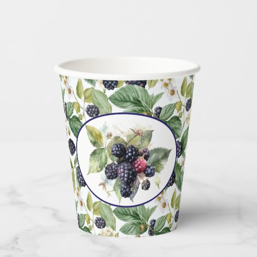 かわいいブラックベリーの水色 紙コップ (正面)