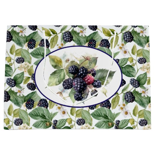 かわいいブラックベリー水彩大抱き枕 ラージペーパーバッグ (正面)