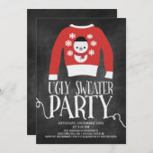 かわいいブラックボードのダサいクリスマススウェターのパーティー 招待状 (正面/裏面)