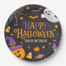 かわいいブラックボード ハッピー ハロウィン キッズパーティー ペーパープレート