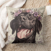 かわいいブラックラブラドールレトリーバー 紫の花 クッション (ブランケット)
