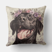 かわいいブラックラブラドールレトリーバー 紫の花 クッション (裏面)