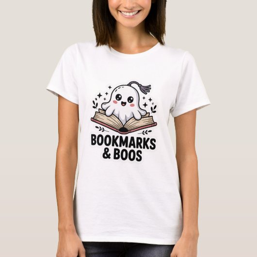 かわいいブラック幽霊ブックマーク Tシャツ (正面)
