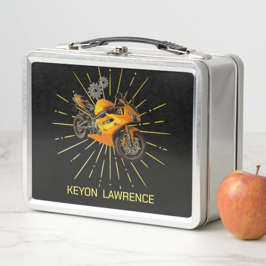 かわいいブラック&イエローボーイズのモーターバイクメタルランチボックス メタルランチボックス (インサイチュ)
