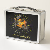 かわいいブラック&イエローボーイズのモーターバイクメタルランチボックス メタルランチボックス (正面)