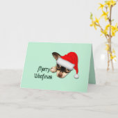 かわいいブラック＆タン チワワの子犬 サンタ帽をかぶった姿 カード (黄色い花)