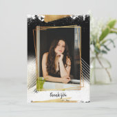 かわいいブラック&金ゴールド額卒業サンキューカード 招待状 (スタンド正面)