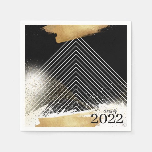 かわいいブラック&金ゴールド額卒業パーティナプキンス スタンダードカクテルナプキン (正面)