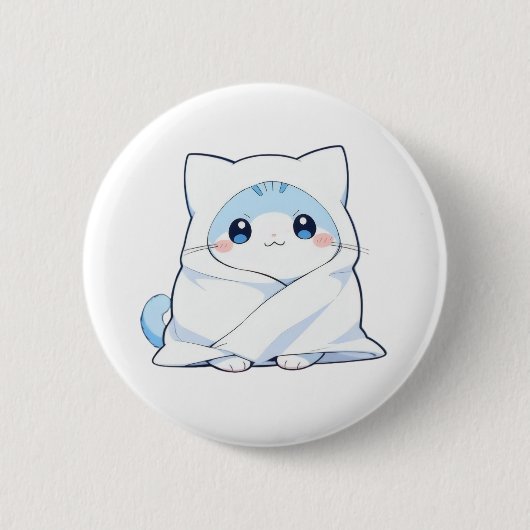 かわいいブランケットの子猫のデザイン 缶バッジ (正面)