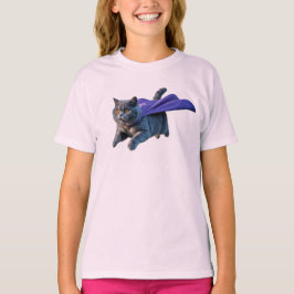かわいいブリティッシュショートヘアのスーパーヒーロー Tシャツ