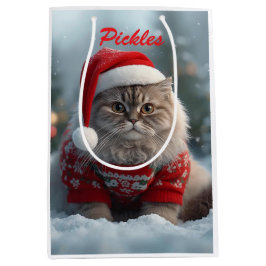 かわいいブリティッシュショートヘアの猫のクリスマスパーソナライズド ミディアムペーパーバッグ